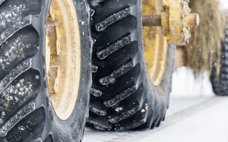 Tractor wheels in the snow