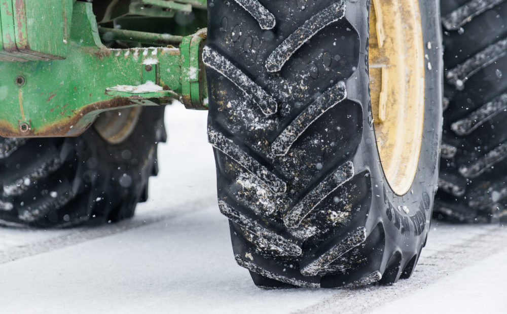 tractor tires in the snow
