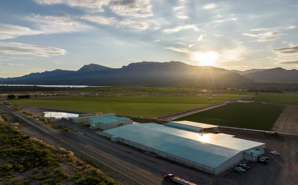Wide view of New Mexico processing facility with mountains in the background